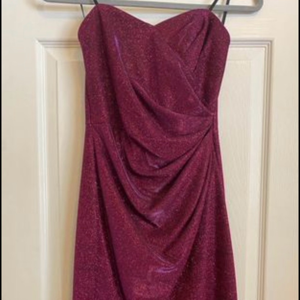 Strapless purple mini dress